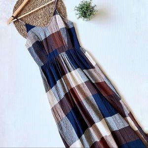 Plaid Printed Angie Fall Brown Sleeveless Maxi Dress